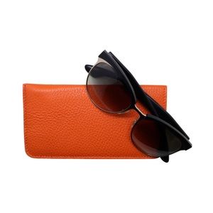 NEW Orange Genuine Leather Soft Eye/Sunglass Case